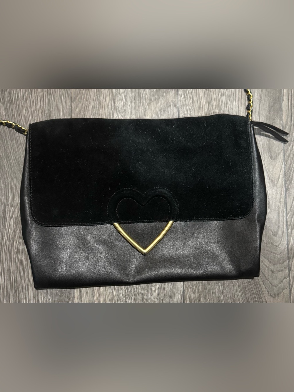Dear Drew Suede faux Leather Envelope shoulder bag Black Gold chain party street